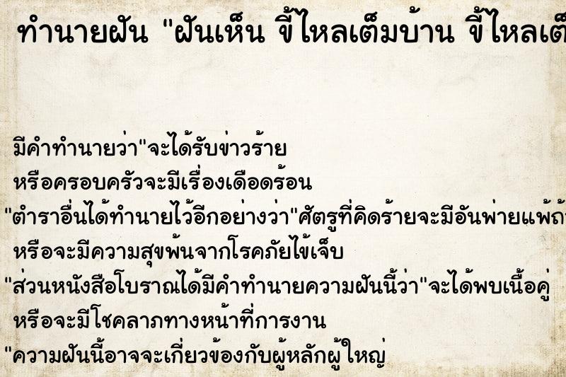 ทำนายฝันทำนายฝันฝันเห็นขี้ไหลเต็มบ้านขี้ไหลเต็มบ้าน